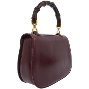 Gucci handle leather top bag burgundy Red Bamboo